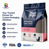 Sachet d'emballage pour litière pour chat en tofu, imprimé sur mesure en usine, à huit soudures latérales, 2,5 kg, avec fond plat et fermeture éclair refermable