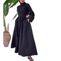 Abaya Bohème Musulmane Élégante pour Femme, Imprimé Numérique Uni, Respirante, Taille Naturelle, Col en V, Manches Longues, Robe Longue Modeste Coupe A-line