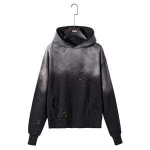 ชุดสตรีทแวร์สไตล์ยูนิเซ็กซ์ ล้างสีแบบแอซิด สำหรับฤดูใบไม้ผลิและฤดูใบไม้ร่วง  แบบใหม่สำหรับผู้ชาย  ชุดแทรคสูทขาบานแบบครอป พร้อมเสื้อฮู้ดโอเวอร์ไซส์ - Product Image 3