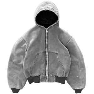 Qualité personnalisée Vintage surdimensionné en détresse sweat cordon acide lavé à capuche à capuche fermeture éclair Denim soleil délavé veste à capuche - Product Image 2