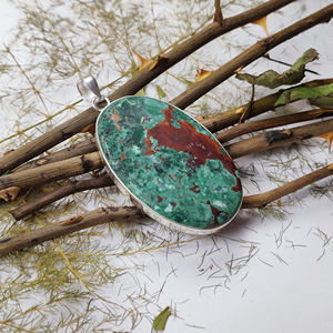 925 argent Sterling chrysocolle pierres précieuses pendentif fait à la main forme ovale pendentif plaqué or diamant principal en gros PP-23 pince - Product Image 2