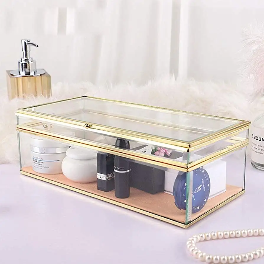 Qualidade exclusiva Transparente acrílico e latão caixa de jóias Luxo acrílico Gift Bracelet Colar Jóias Ring Box