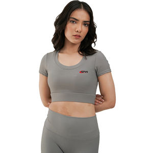 Haut de sport pour femme à logo personnalisé du fabricant, haute élasticité, manches longues, coupe ajustée, sexy, pour fitness et yoga - Product Image 1