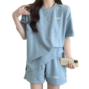 OEM Custom Trending <b>Women's</b> Clothing 2025 <b>Biker</b> <b>Shorts</b> Sets Sportswear 2 Piece <b>Shorts</b> Set 100% Cotton Crop Top 2 piece set <b>women</b> - Product Image 6