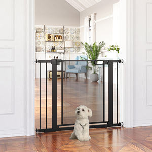 PawHut Noir 75-103x76 cm Acier et ABS Push-Pull Dog Gate avec Fermeture Automatique pour Babyproofing - Product Image 2