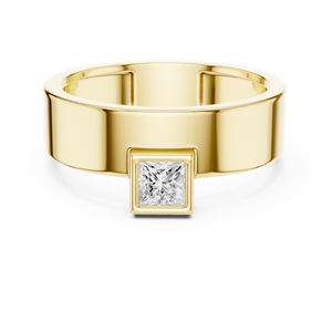 Anillo de compromiso unisex ajustable chapado en oro amarillo de 14K con diamante talla Príncipe y engaste de púas para aniversario y compromiso - Product Image 1