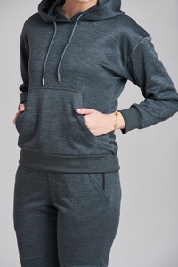 Ensemble pantalon et sweat à capuche avec cordon de serrage pour entraînement de fitness de grande taille 2 pièces vêtements de sport de couleur unie pour femmes survêtements - Product Image 6
