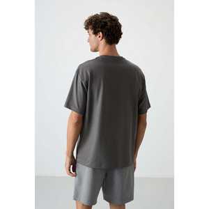 Dark Grey 100% Cotton <b>Jersey</b> T-Shirt for Men Thick Textured Oversize Fit with Printed Design-88364 - Product Image 2