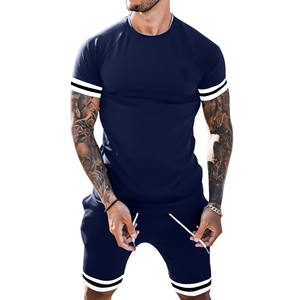 Conjunto de verano informal para hombre, conjuntos de pantalones cortos y camisetas de color a la moda, conjunto de algodón de secado rápido para hombre, estilo callejero, conjunto doble de talla grande para hombre - Product Image 1