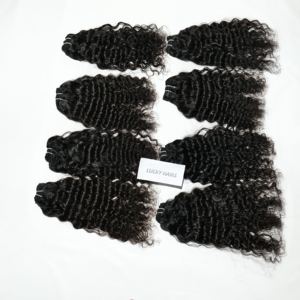 100% Temple brut vierge en gros cuticule aligné bouclés lâche vague profonde couleur noire naturelle indien cheveux humains Extensions de faisceau - Product Image 3