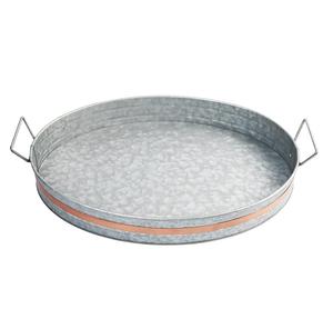 Plateau de service galvanisé décoratif en fer avec poignée forme ronde pour ferme cuisine Table à manger plateau de service alimentaire - Product Image 1