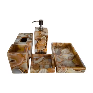 Ensemble de salle de bain élégant fait main en résine accessoires de vanité élégants porte-savon porte-brosse à dents plateau de gobelet décor moderne et élégant - Product Image 6