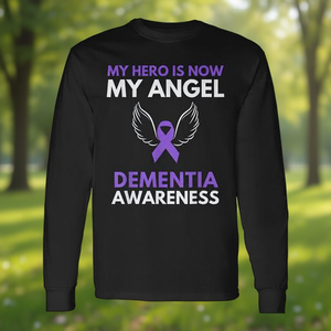 Camiseta de Manga Larga con Lazo de Concienciación sobre la Demencia 'Mi Héroe Ahora Es Mi Ángel' Camiseta Promocional - Product Image 3