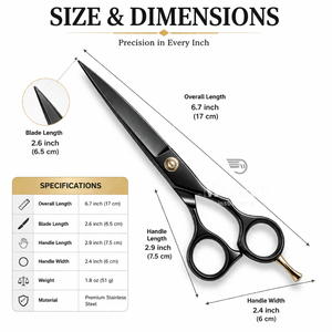 Ciseaux de coiffure professionnels 6,5 pouces en acier inoxydable noir, ciseaux de barbier de précision, outil de salon OEM - Product Image 3