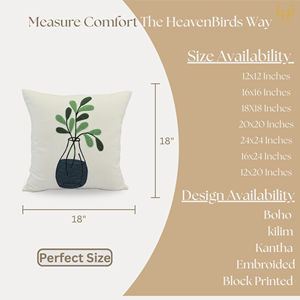 Funda de Cojín Bohemia a Rayas Vintage con Bordado Botánico Minimalista |   Funda de Almohada Decorativa Moderna con Diseño de Maceta para - Product Image 2