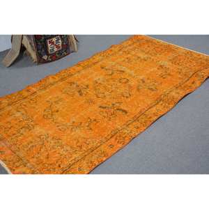 Alfombra turca Vintage de 3,7x7,3 pies, diseño clásico de retazos naranja, área grande, tejido plano de lana, respaldo de látex para uso en el pasillo del coche - Product Image 2