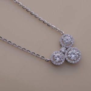 IGI Certified Lab Grown Diamond Three Stone Halo Pendant Necklace in 14K White / Yellow & Rose Gold Elegant <b>Cluster</b> Design - Product Image 2