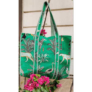 Bolso Tote Verde Esmeralda Mediano Jungle Joy, Resistente al Agua, con Cierre, Forro de Poliéster y Decoración Bordada - Product Image 2