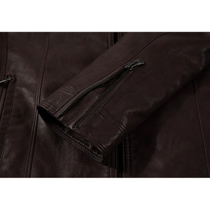 Veste en cuir véritable de qualité supérieure pour hommes, vêtements d'hiver de qualité supérieure avec fermeture éclair à col montant, veste pour hommes, vente en gros et à chaud - Product Image 5