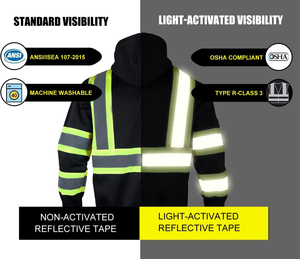 Hi Vis Safety Fleece Zip Hoodie for Men <b>Reflective</b> Sweatshirts <b>Jackets</b> Detachable Hood <b>Cycling</b> Safety <b>Jacket</b> - Product Image 4