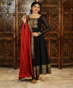 NOUVEL ARRIVÉ VICHITRA SOIE JACQUARD DENTELLE TRAVAIL ANARKALI TOP AVEC DUPATTA DAILY WEAR PRIX DE GROS VÊTEMENT ETHNIQUE NOIR - Product Image 1