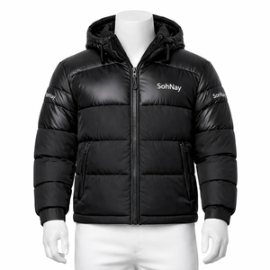 Veste matelassée à capuche pour homme, grande taille, hiver, respirante, écologique, coupe-vent, chaude, isolée, personnalisable en gros - Product Image 2