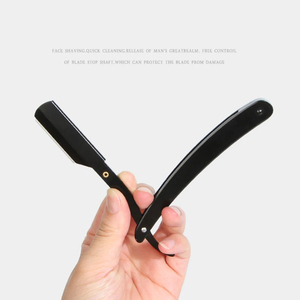 Rasoir droit pliant noir MORGANS INDUSTRIES, lame en acier inoxydable, manche en acier inoxydable, lame simple pour hommes, salon de coiffure - Product Image 4