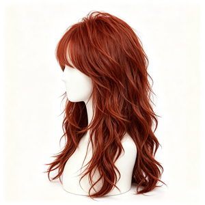 วิกผมมนุษย์แบบยาวเป็นชั้นๆ สีแดงออเบิร์น พร้อมหน้าม้าแบบแอร์แบงส์ - Product Image 3