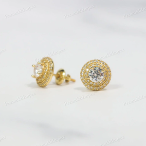 Customized VVS Moissanite Diamond <b>Sterling</b> <b>Silver</b> Gold Plated Hip Hop Halo <b>Stud</b> Screw Back <b>Earring</b> For Women Minimalist Jewelry - Product Image 6