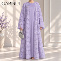 Ensemble 2 pièces Abaya Dubai : Kimono islamique brodé de fleurs perlées, perles florales, pour femmes musulmanes modestes, Aïd et mariage