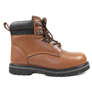 Chaussures de randonnée en cuir pleine fleur marron à embout d'acier, bottes de travail à lacets, chaussures de sécurité montantes pour la construction - Product Image 3