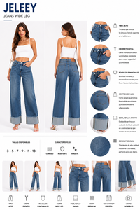 Jeans de Mezclilla Rectos de Cintura Media con Dobladillos y Detalles en Color Contrastante, Estilo Casual de Verano para Mujer - Product Image 1