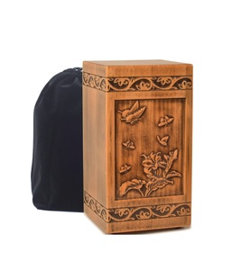 Handmade Wooden Engraved Urn for Human Ashes Adult Male Female Satin Bag Cremation urns <b>Box</b> (Butterfly(250lbs)) - Product Image 1