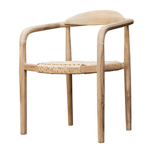 Chaises de jardin en teck couleur naturelle avec assise en corde tressée pour l'intérieur et l'extérieur - Product Image 1