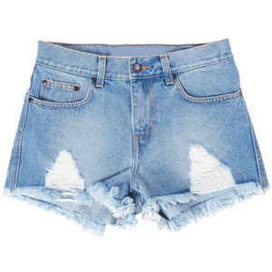 Short en jean femme bleu clair 100% coton de haute qualité Style décontracté, short de style de détresse écologique pour femmes - Product Image 1