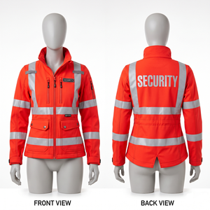 Veste de travail imperméable à capuche haute visibilité pour hommes et femmes, style vêtements de travail, 300 grammes, toile polyester premium, orange réfléchissant - Product Image 4