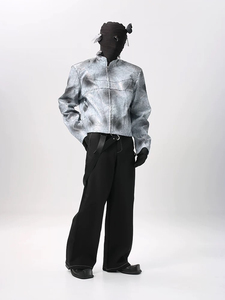 เสื้อแจ็คเก็ตผ้ายีนส์สำหรับผู้ชายมีซิปสำหรับทิ้งระเบิดซักน้ำมันโคลนสกปรก - Product Image 3