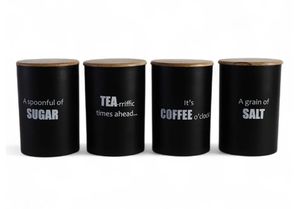 ภาชนะใส่ชาและน้ำตาลโลหะสีดำภาชนะใส่เกลือพร้อมฝาไม้ชุดเก็บอาหาร4ชิ้นของตกแต่งห้องครัวแบบชนบท - Product Image 6