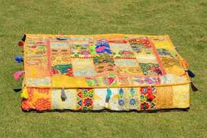 Handmade Ethnic Cotton Square Cushion Case Vintage Patchwork Design Floral for <b>Pet</b> Lounging Interior Decor Festivals <b>Pet</b> Beds - Product Image 4