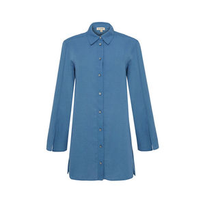 Blusa Informal de Popelina de Algodón para Mujer con Detalles Bordados, Corte Holgado y Botones al Frente - Product Image 1