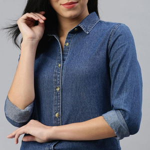Chemise boutonnée en jean à carreaux décontractée pour femme, couture soignée, ourlet arrondi, respirante, évacuant l'humidité, tissu écologique, confort hivernal - Product Image 5