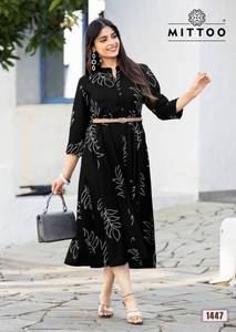 Collection en gros de matériel en viscose fantaisie Kurti imprimé rayonne pour le catalogue de fêtes décontractées disponibles au tarif de gros - Product Image 4