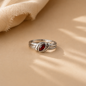 <b>Vintage</b> <b>Gold</b> Plated Brass Adjustable <b>Ring</b> with Crimson Marquise Garnet - Product Image 3