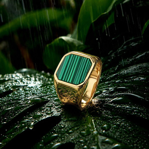 Bague signet Jeulia tendance style <span class=keywords><strong>Andy</strong></span> en or avec grappe de malachite - Product Image 2