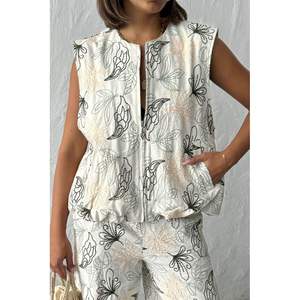 Gilet en lin zippé pour femme F2007 avec broderie, veste élégante - Product Image 4