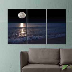 ผ้าใบพิมพ์ลาย: วิวทะเลและพระจันทร์อันงดงาม ของตกแต่งสไตล์ร่วมสมัย,3P: ห่อหุ้มอย่างดี - Product Image 1