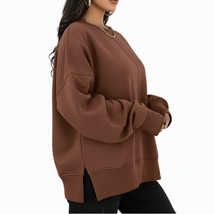 OEM sudaderas de gran tamaño de cuello redondo bordado letras sueltas hombro caído manga larga personalizado mujeres algodón pulóveres sudadera - Product Image 6