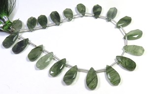 Lote al por mayor de 20 piezas 8 \ "Strand Green Rutilated Quartz Faceted Cut Beads 15x7,5mm Natural Rutile Pear Beads Loose Gemstones" - Product Image 5