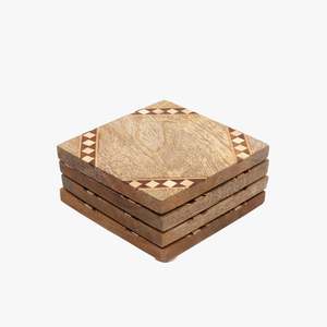 Sous-verres carrés en bois d'acacia Protection du dessus de table Comptoir et surfaces Taille 4 x 4 pouces - Product Image 6
