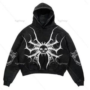 Wholesale Black Regular Fit <b>Gothic</b> <b>Hoodie</b> Red Distressed Pullover Sweatshirt Heavyweight Streetwear Casual Hooded 100% Men's - Product Image 6